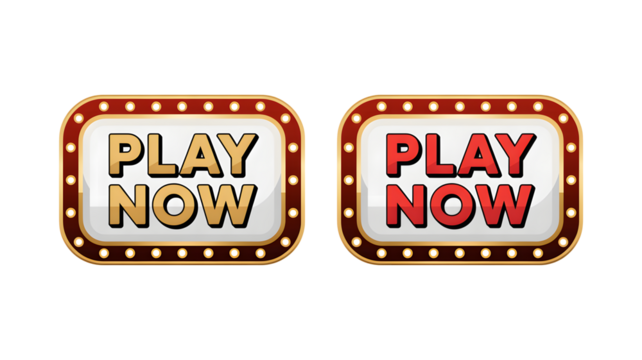 Clickable play now buttons in gold and red for game or app marketing
