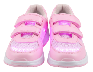  Kids' Pink LED Sneakers Front View with Lights On, Fun and Stylish, isolated on transparent background PNG