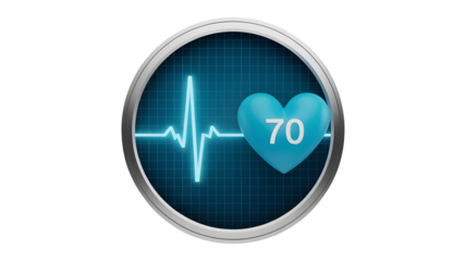 Heartbeat symbol with heart at 70 BPM for medical or fitness use