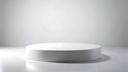 A single round white podium on a white background, isolated on white background