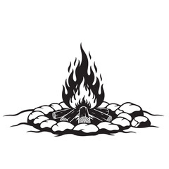 Stylized Campfire with Logs and Stones Illustration