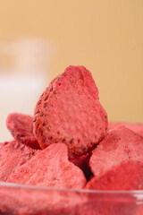 Freeze Dried Strawberry Slices Healthy Snack Food in Glass Bowl
