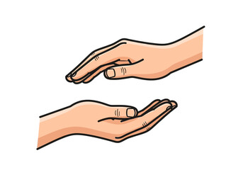 Two hands drawn facing each other, one up and one down. Suitable for diversity, cooperation, equality concepts in design projects.