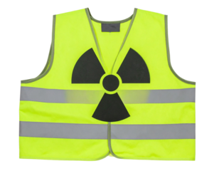  High-Visibility Radioactive Safety Vest Front View with Warning Symbol, isolated on transparent background PNG