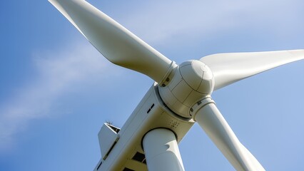 Wind Turbine Generating Clean Renewable Energy on Blue Sky