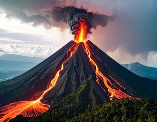 Volcanic eruption, lava flows