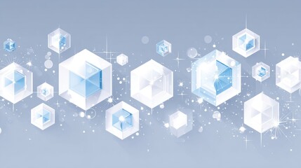 Abstract Geometric Technology Pattern with Blue Cubes and Sparkles for Digital Innovation