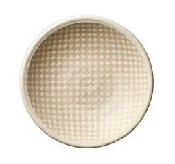 Empty ceramics plates with grid pattern isolated on white background with clipping path, Top view      