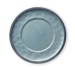 Empty ceramics plates, Classic blue plate, View from above isolated on white background with clipping path   