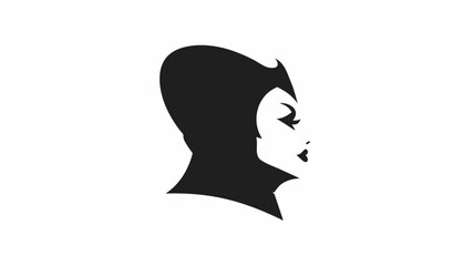 Silhouette of a woman with dramatic makeup and a distinctive headdress in black and white profile view | editable eps vectors