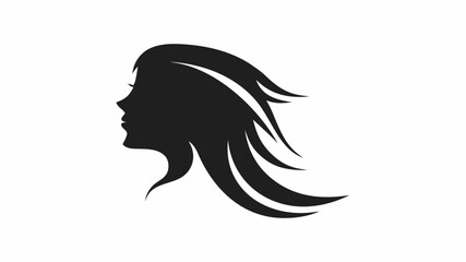 Silhouette of a woman's head with flowing hair in black and white minimalist style illustration design | editable eps vectors