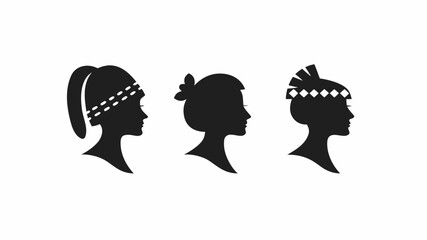 Illustration of three female head silhouettes with different hairstyles and headwear in black color | editable eps vectors