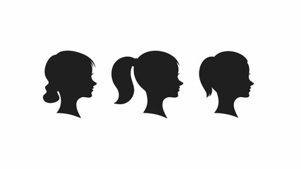 Three silhouette profiles of women with different hairstyles in black on a white background design art | editable eps vectors