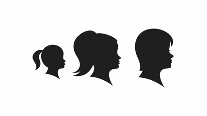 Three female head silhouettes showing different hairstyles and lengths in a simple black and white design | editable eps vectors