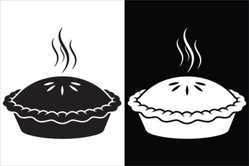 Graphic Illustration of a Hot Steaming Pie in Black and White Silhouette Style