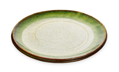 Green ceramic plate, Empty plate with granite texture, isolated on white background with clipping path, Side view 