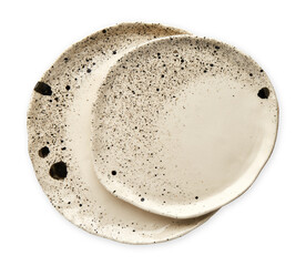 Empty ceramics plates, Vintage plate isolated on white background with clipping path, Top view   