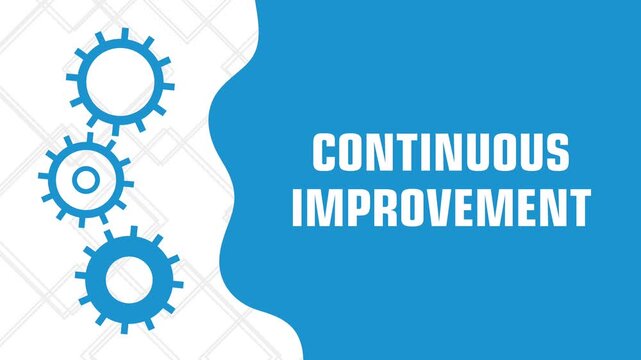 Continuous Improvement Gears Blue Rotating Circular Background Text Left 
