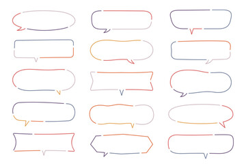 横長のふきだし　手描き風　ベクター　イラスト　セット　素材　背景　線　フレーム　囲み　飾り　装飾