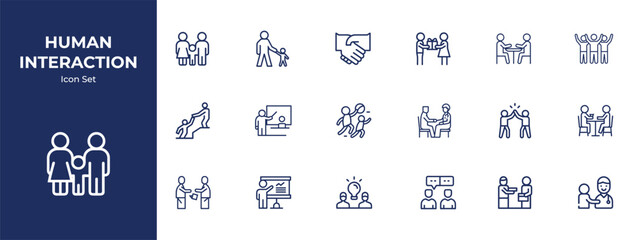 Naklejka premium Collection of modern icons representing various aspects of human interaction and communication