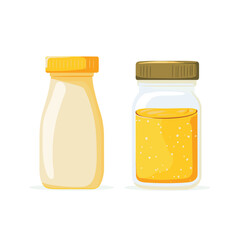 flat vector of mayonnaise bottle and mustard jar side by side, clean condiment illustration