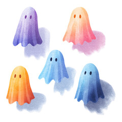 Colorful Ghost Characters on Transparent Background