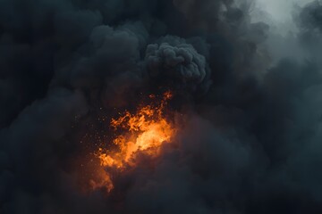 Fire and smoke. Fire under the heavy smoke