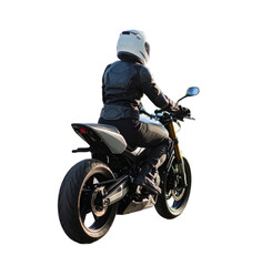 Rear View Of A Motorcyclist Riding A Grey Motorcycle