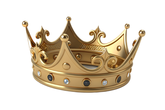 Ornate Gold Crown with Black and White Gems, 3D Isolated