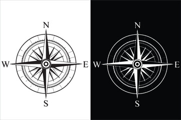 Contrasting Compass Roses in Black and White for Navigation and Direction © Zulfa