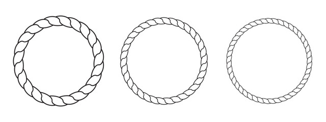 Collection of Circular Rope Frames in Line Outline Style for Design and Decorative Uses. Vector