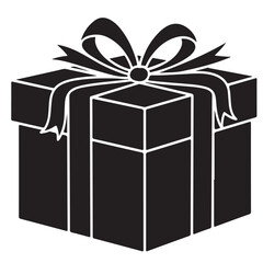 Black and White Gift Box Illustration with Ribbon and Bow