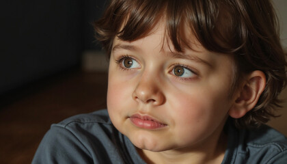 Boy with Sad Expression, Bereavement Concept, Grief and Loss, Memorial Cards, Condolence Websites, Funeral Programs