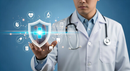 Medical professional offering healthcare protection and digital health solutions online now