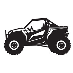 black and white silhouette of a utv vehicle vector on a white background