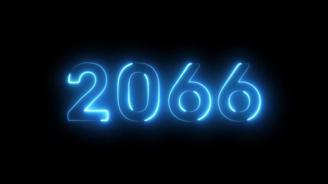 2066 New year text animation. Neon number 2066.