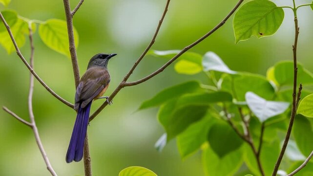 Azure-tailed Monarch perched amidst lush greenery offering a serene glimpse into the beauty of wildlife and nature, displaying captivating tropical bird with beautiful colors and detailed feathers