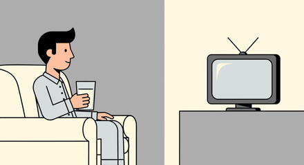 Man Relaxing On Sofa While Watching Television And Drinking Beverage