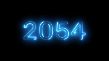 2054 New year text animation. Neon number 2054.