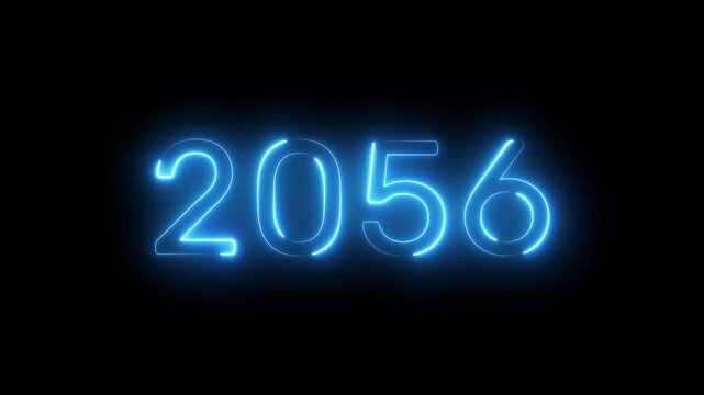 2056 New year text animation. Neon number 2056.