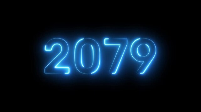 2079 New year text animation. Neon number 2079.