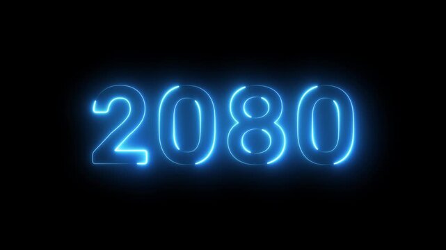 2080 New year text animation. Neon number 2080.