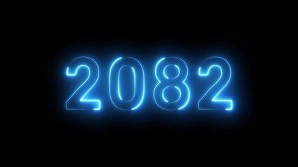 2082 New year text animation. Neon number 2082.