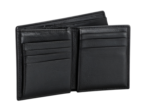  Folded Black Leather Wallet with Smooth Texture, Transparent PNG - Powered by Adobe