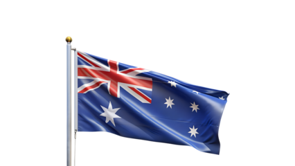 Waving flag of australia against a clear sky isolated on transparent background, a symbol of national pride and identity