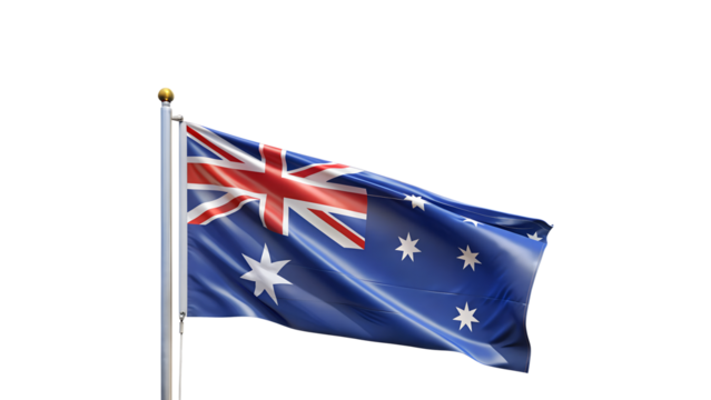 Waving flag of australia against a clear sky isolated on transparent background, a symbol of national pride and identity
