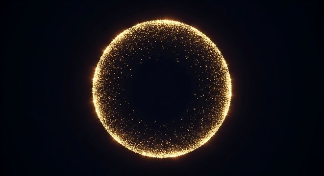 Golden particles forming a circular frame with dark center space