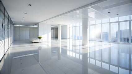 Fototapeta premium Modern empty office interior with large windows and natural light, bright and spacious