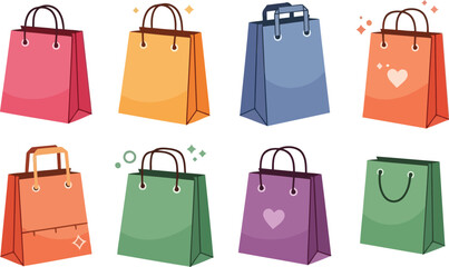Collection of various colorful shopping bags, perfect for retail and marketing purposes.