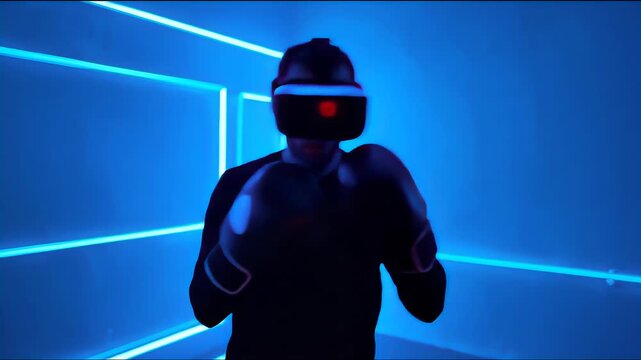 Virtual Reality Boxing Training Simulation in Futuristic Glowing Environment